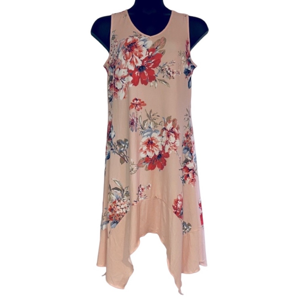 Monroe & Main Blush Peach Floral Summer Stretchy Casual Resort Cruise Day Dress - Picture 3 of 15
